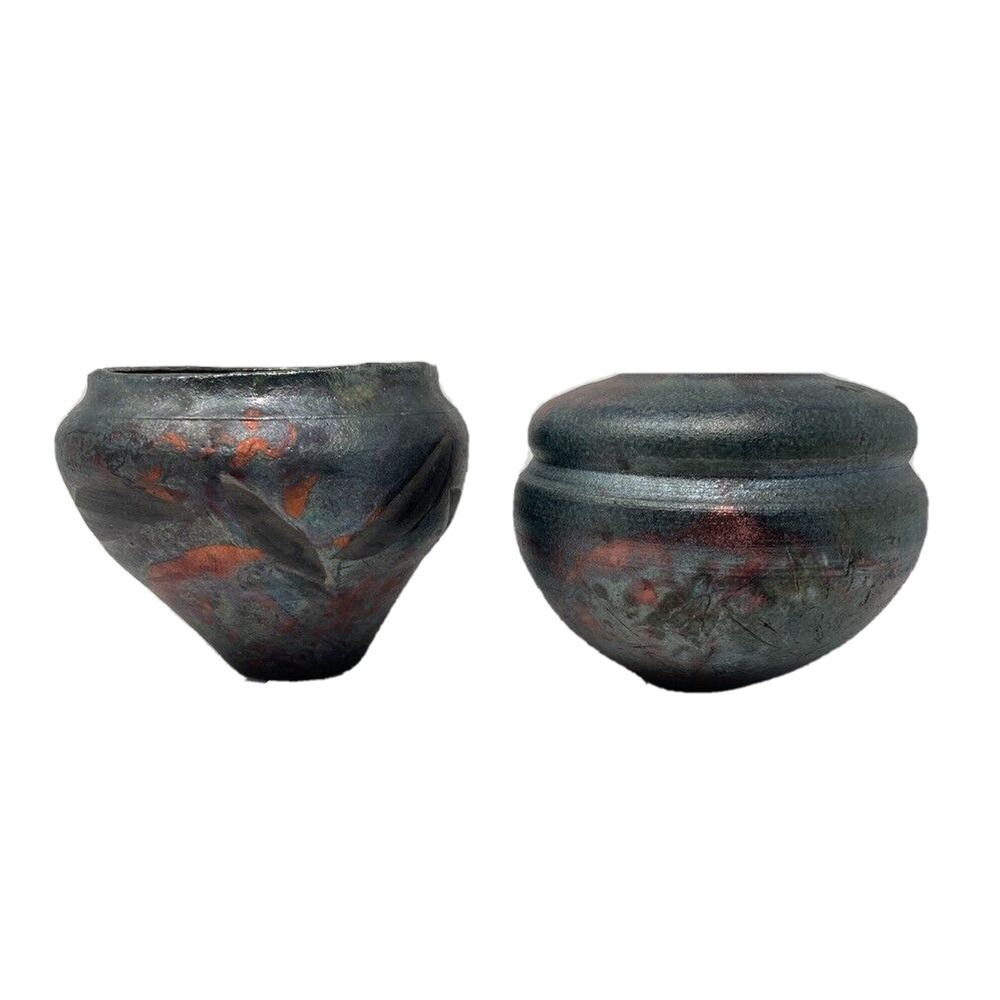 Raku Vase Decorative Bowl Ceramic Hand Made Pottery Signed